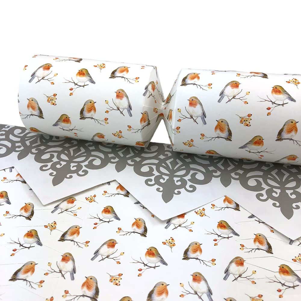 6 Large Watercolour Robin Christmas Cracker Making Craft Kit - Make & Fill Your Own