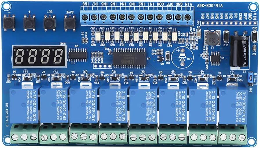 8 36V 8 Channel Multifunction Relay, Relay Module Time Delay Interface Board Module Optocoupler Led