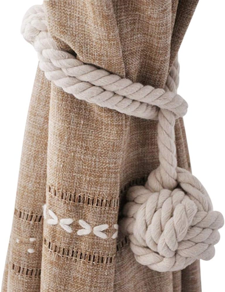 Yeexue American Hand Knitting Curtain Rope Tiebacks Rural Cotton Tie (One Pair, Beige)