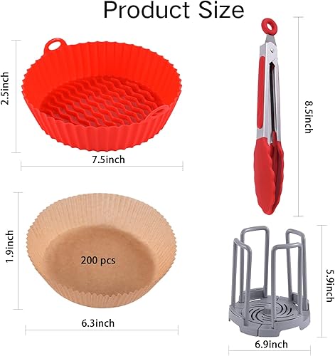Miniatura 2 de Forros para freidora de aire, papel redondo para hornear, 203 piezas, pergamino desechable con forro de silicona para freidora de aire de 7.5