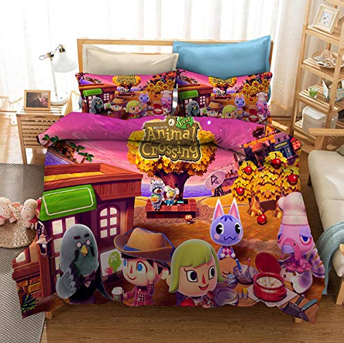 famesale Animal Crossing Prints Housse de Couette avec taies d'oreiller Set, Literie Set Housse de Couette 3 Pcs/Set(#7 EU Double 200x200cm) Cover