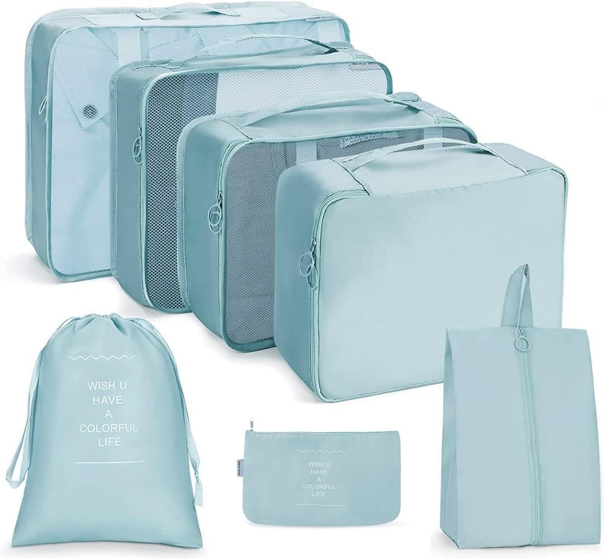 Niwlix Travel Organizer Pouch 7Pcs Packing Cubes for Travel Travel Essentials Pouch Packing Bags for Clothes, Travel Organizer for Women, Packing Cubes (Blue)