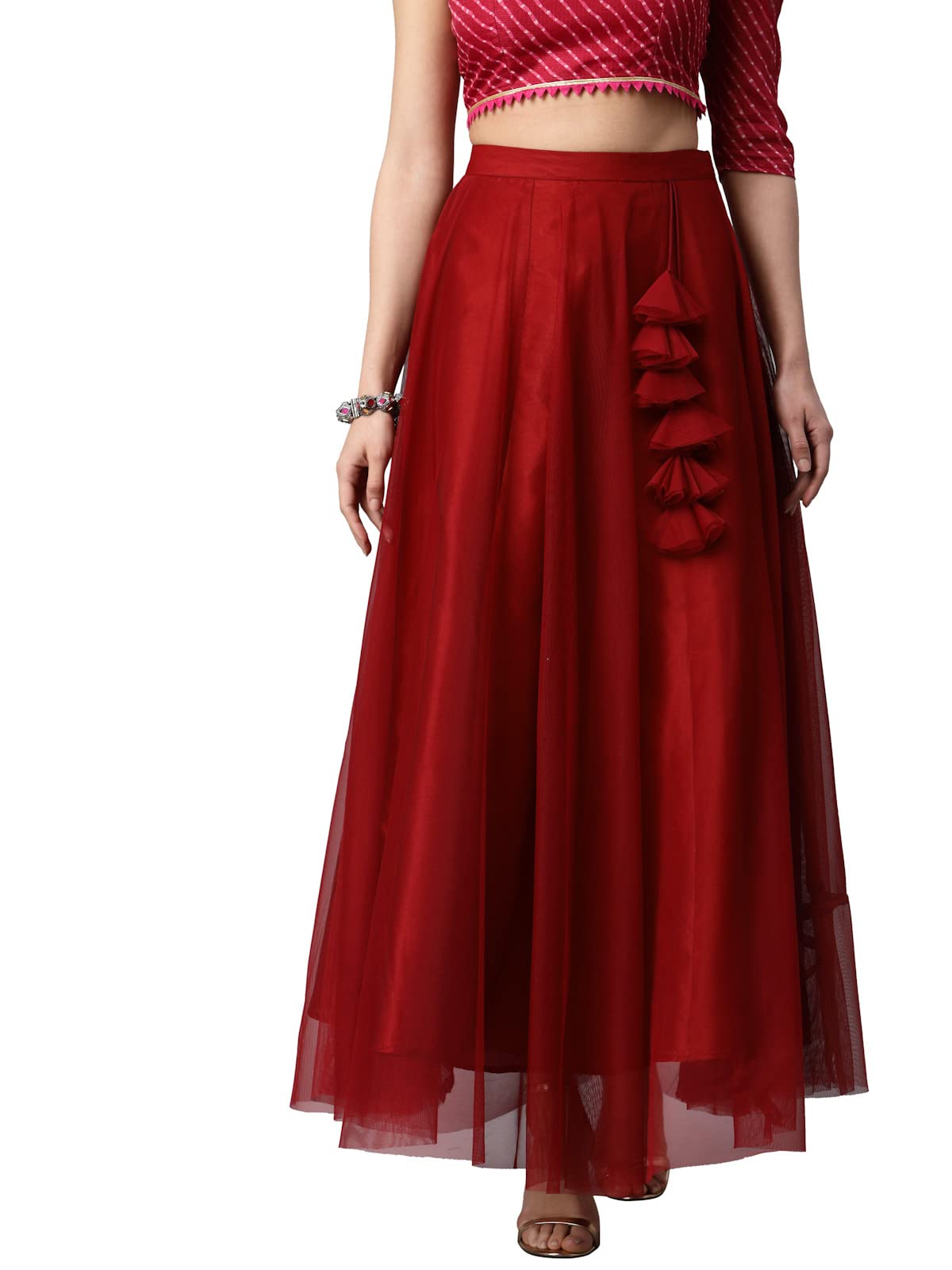 Women Solid Soft Net Flared Maxi Lehenga Skirt-image-48