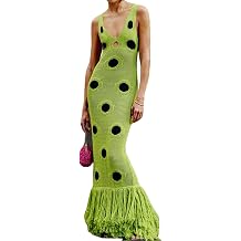 Qikaka Women's Sleeveless V Neck Knitted Colorblock Bodycon Tassel Sexy Nightclub Party Sweater Dress