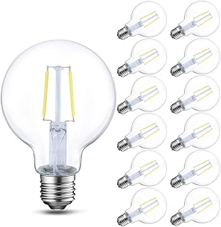 Energetic 12-Pack 4W LED Globe G25 Dimmable Edison Light Bulb, 40 Watt Equivalent, 5000K,350LM, E26 Medium Screw Base, Christmas Light, G80 LED Edison Light Bulb, UL Listed