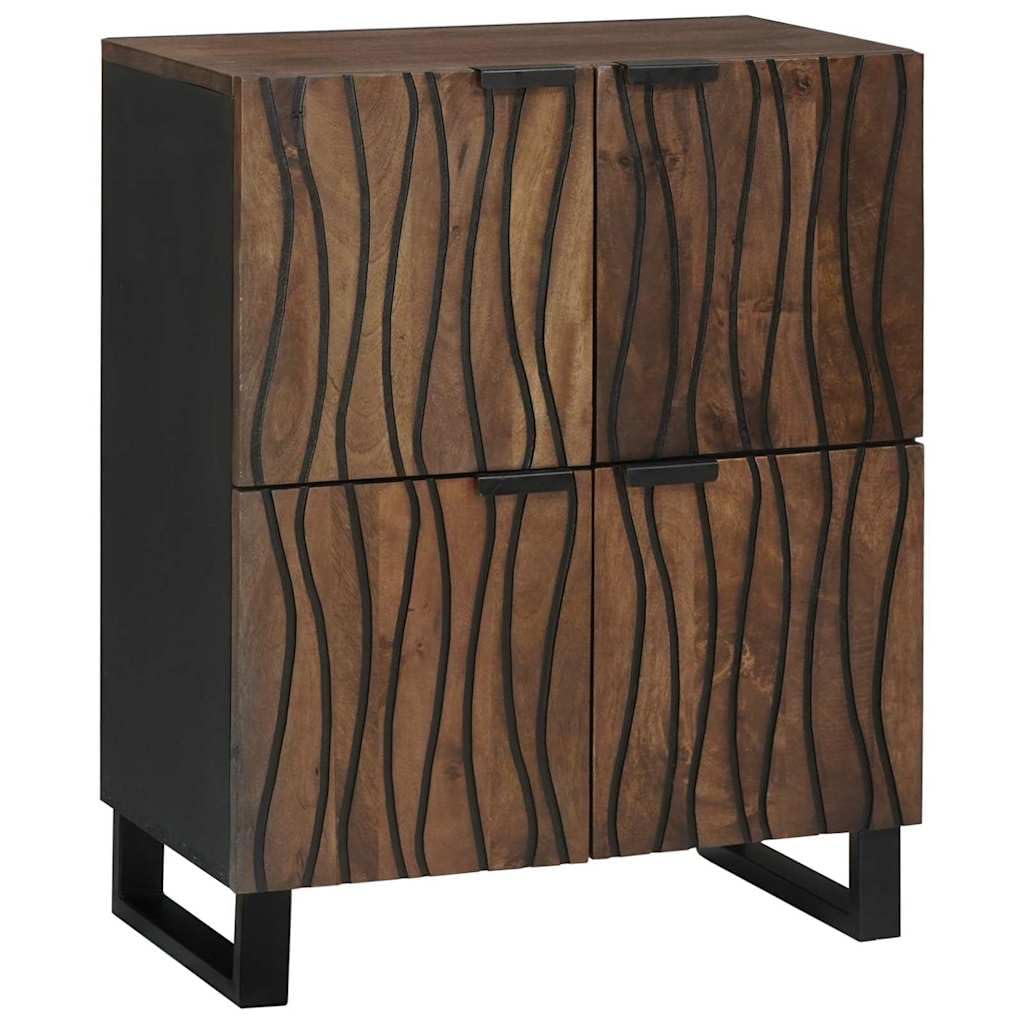 Kredens z litego drewna mango, 60 x 33,5 x 75 cm, szafka do przechowywania mediów z 4 drzwiami, rustykalny regał do salonu, brązowy mebel