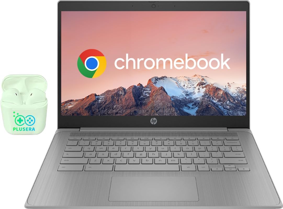 HP Chromebook 14" Business & Student Laptop Computer, 4GB RAM 576GB Storage (64GB eMMC+512GB SD Card), Intel Celeron N4120, HD Webcam, WI-FI, HD Audio, Chrome OS, PLUSERA Earphones, Gray