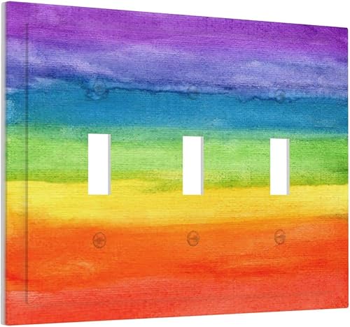 Placa de interruptor de luz de arco iris de 3 cuadrillas de colores de colores decorativos con triple palanca, placa frontal eléctrica para baño,