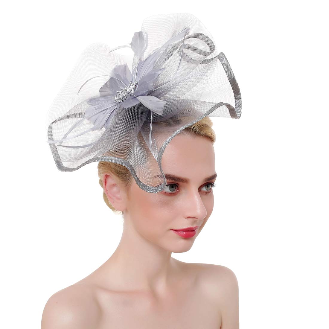 Ulalaza Women's Fascinators Hat Hair Clip Feather Wedding Bridal Cocktail Hat Derby Church Banquet for Girls