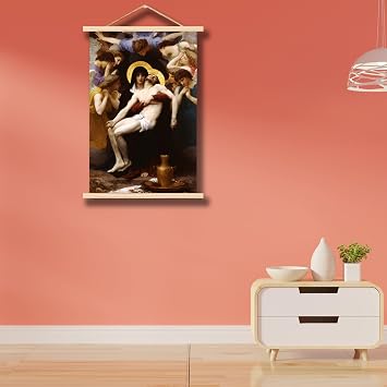 OKRA William-Adolphe Bouguereau Wooden hanging poster - Pieta Art Poster - Religious Picture Canvas Wall Art - Cool Home Decor for Bedroom Office,
