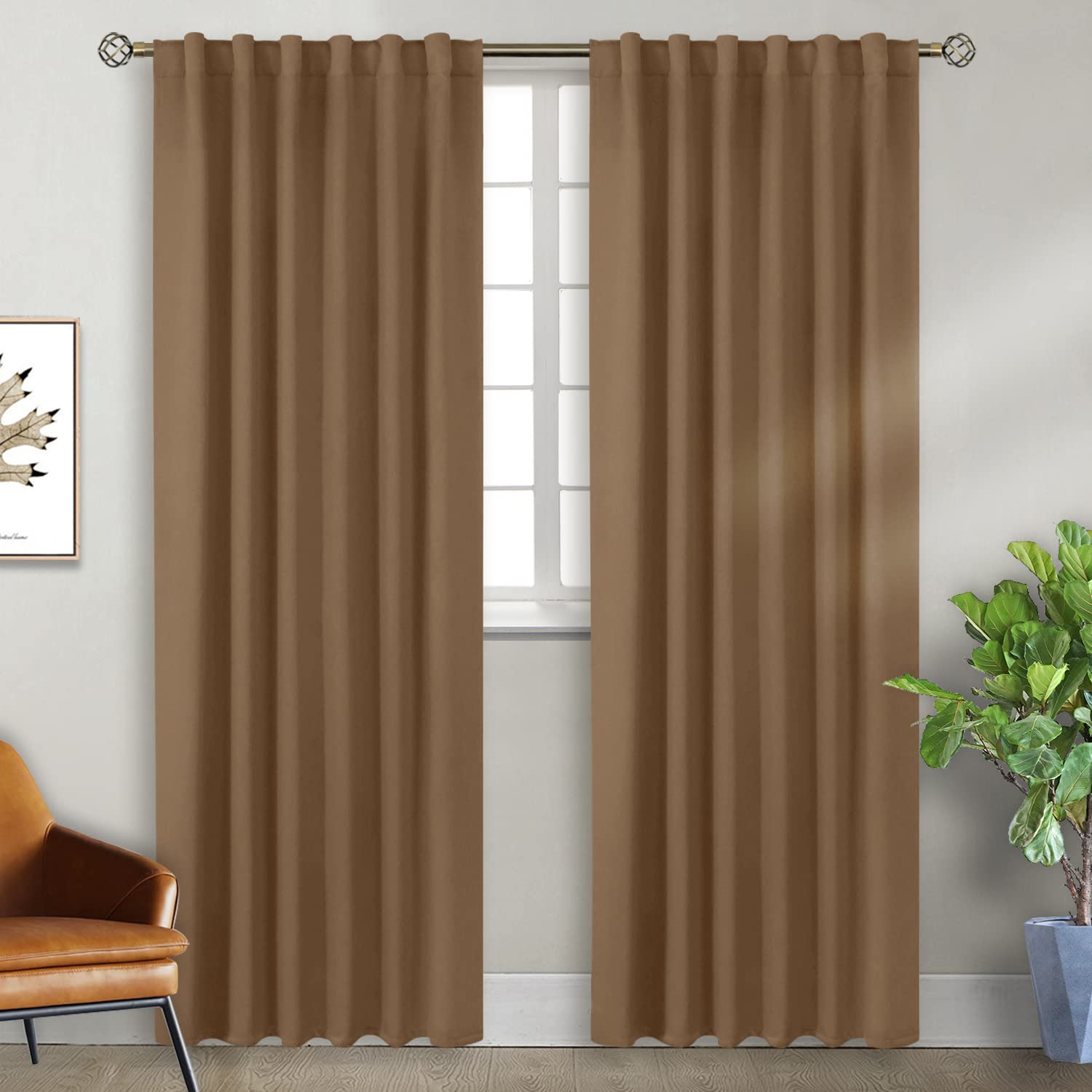 BGment Rod Pocket and Back Tab Blackout Curtains for Bedroom - Thermal Insulated Room Darkening Curtains for Living Room, 2 Window Curtain Panels (52
