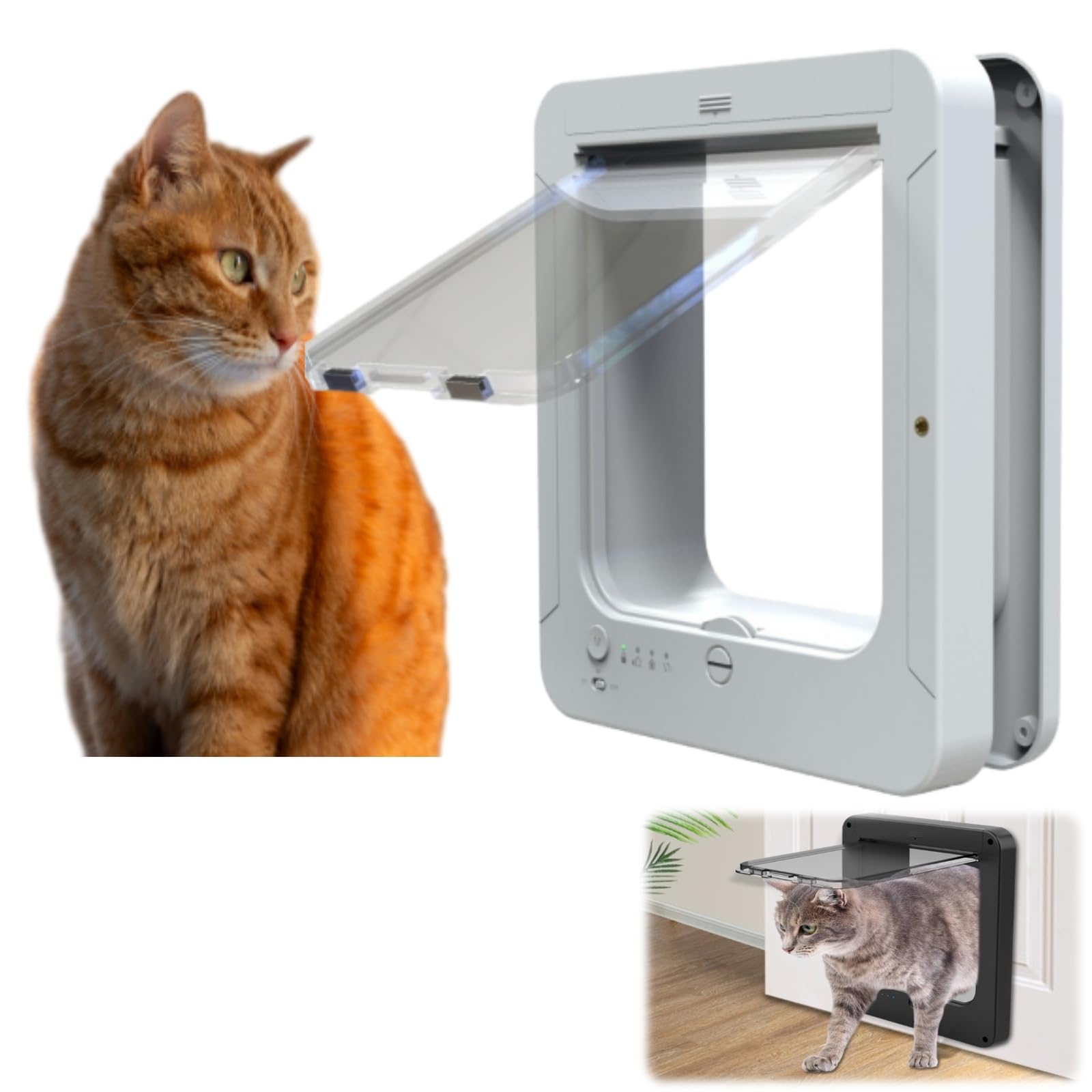 Porte pour Chat Intelligente, chatière avec Puce électronique, avec 2 Colliers de détection et 1 télécommande, Taille d'ouverture : 7.7 * 8.3 in, chatière à Puce électronique