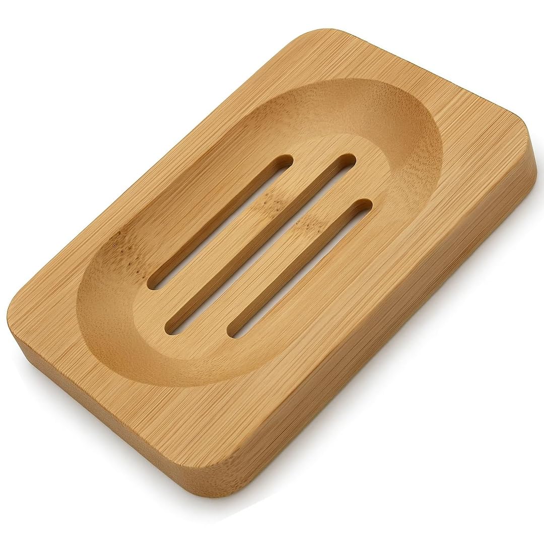 Kandid Rectangle Bamboo Soap Dish – Eco-Friendly Draining Soap Holder for Bathroom & Kitchen – Natural Bamboo Soap Tray for Sinks, Showers & Bathtubs – 13cm x 8cm x 1.5cm