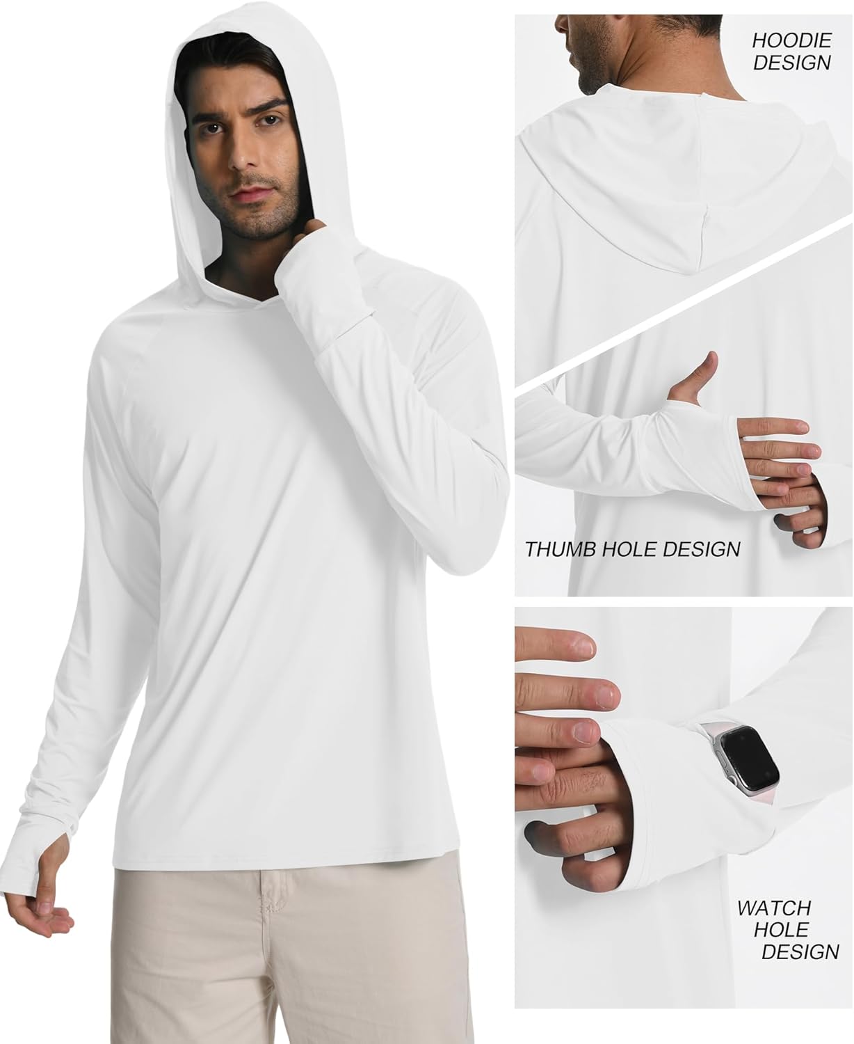 Hotfiary Mens Sun Protection Shirts UPF 50+ Long Sleeve Hoodie for Men UV Hooded Rash Guard Swim Shirts Running Hiking - Image 2