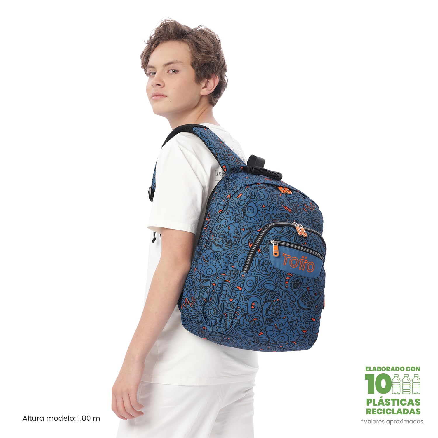 TOTTO - Mochila Escolar Adaptable a Carro, Modelo Acuareles, Capacidad 20 L, Bolsillo Pc 14", Bolsillos Botella, Espaldar Ergonómico con Flujo de Aire, Cómodas Correas en S, Estampado Grafer