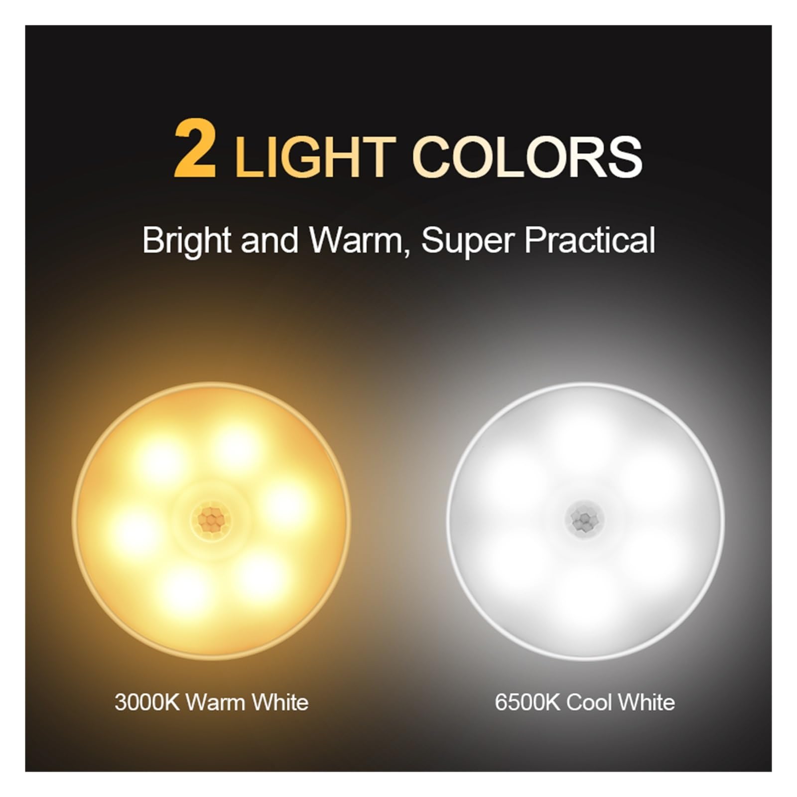 Luces Bajo Armario Luces LED Nocturnas Con Sensor De Movimiento PIR, Lámpara Noche Recargable Por USB For Dormitorio, Cocina, Armario, Luz Decorativa Inalámbrica(6500K Cold White,2 pcs)