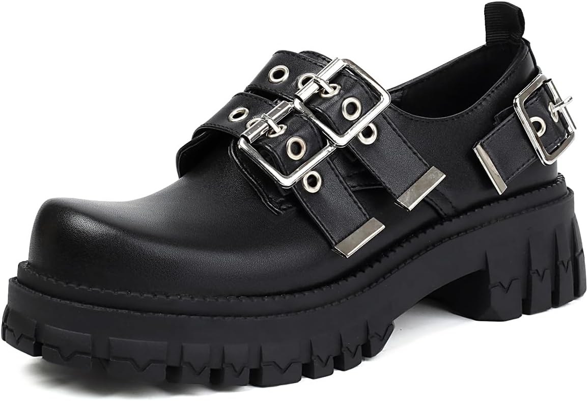 Roimaash Platform Brogue Chunky Heels for Women Goth Costume Shoes Lug Sole