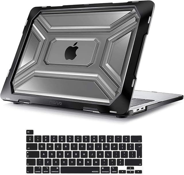 MOSISO Compatible with MacBook Pro 13 inch Case M2 2022 2021 2020 M1 A2338 A2289 A2251 with Touch Bar Touch ID, Protective Heavy Duty Plastic Hard Shell with TPU Bumper&Keyboard Cover, Black