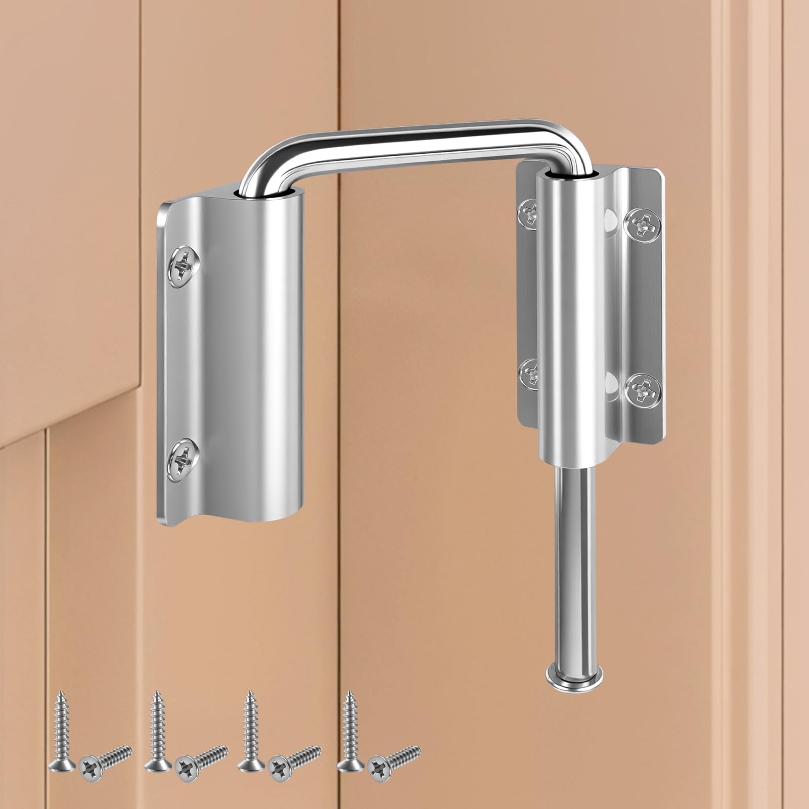 Upgraded Sliding Door Loop Lock, 1PCS 90/180 Degree Multi-Angle Aluminum Alloy Gate Latches for Barn Door, Closet, Window, Patio - Security U-Bolt Latch Locks Silver