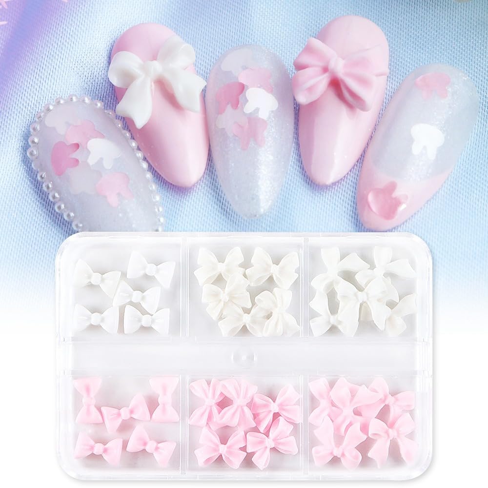 S.A.V.I 3D Bow Nail Art Decorations | 30 Pcs Multicolor Bowknot Nail Charms | DIY Acrylic Manicure Décor for Women | Cute Pink & White Nail Accessories | Small Box for Nail Art & Salon Use-image-4