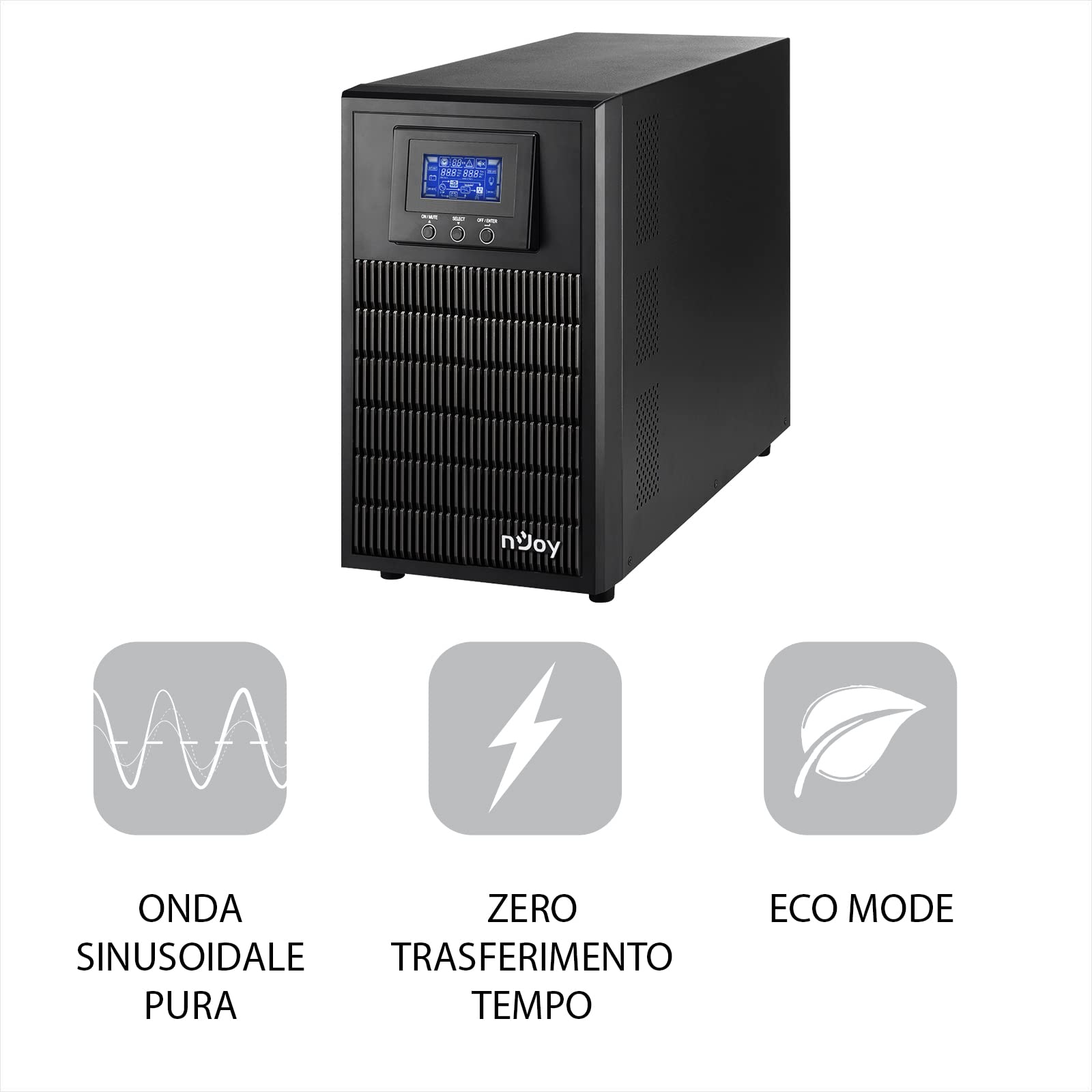 NJOY Aten Pro 3000 Gruppo di Continuità 3000VA 2700W | Doppia Conversione Online | Onda Sinusoidale Pura | 4 Schuko | USB RS232 Slot SNMP | 6 batterie da 12V 9Ah | UPS Server Rack Datacenter
