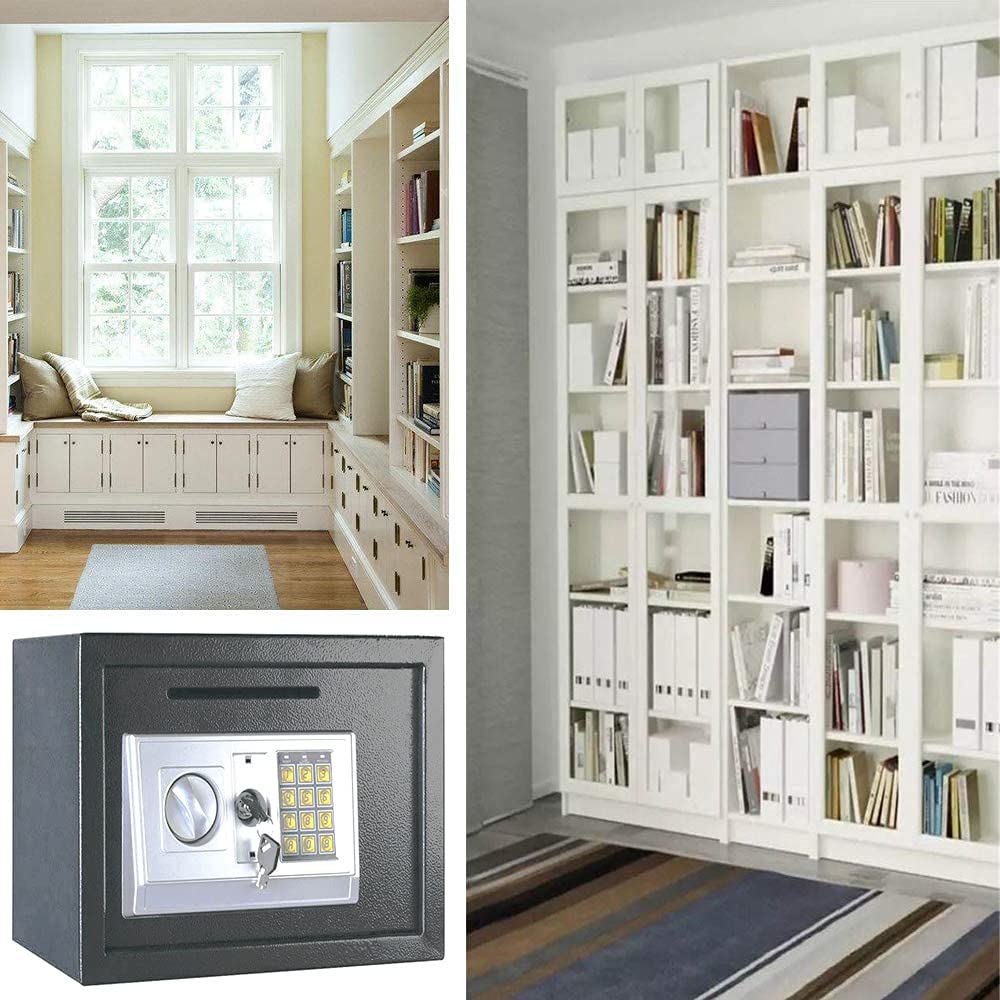 Cassetta di Sicurezza Elettronica Tastiera Digitale in Acciaio Massiccio Cassaforte per Contanti Cassaforte ignifuga Impermeabile/Nero/8.5L,Gray-8.5L