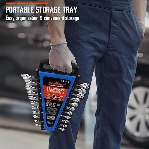 Miniatura 6 de HORUSDY Juego de llaves Sae de 11 piezas  Juego de llaves combinadas con organizador  12 puntos  14 pulgadas - 34 pulgadas  Acero al cromo vanadio