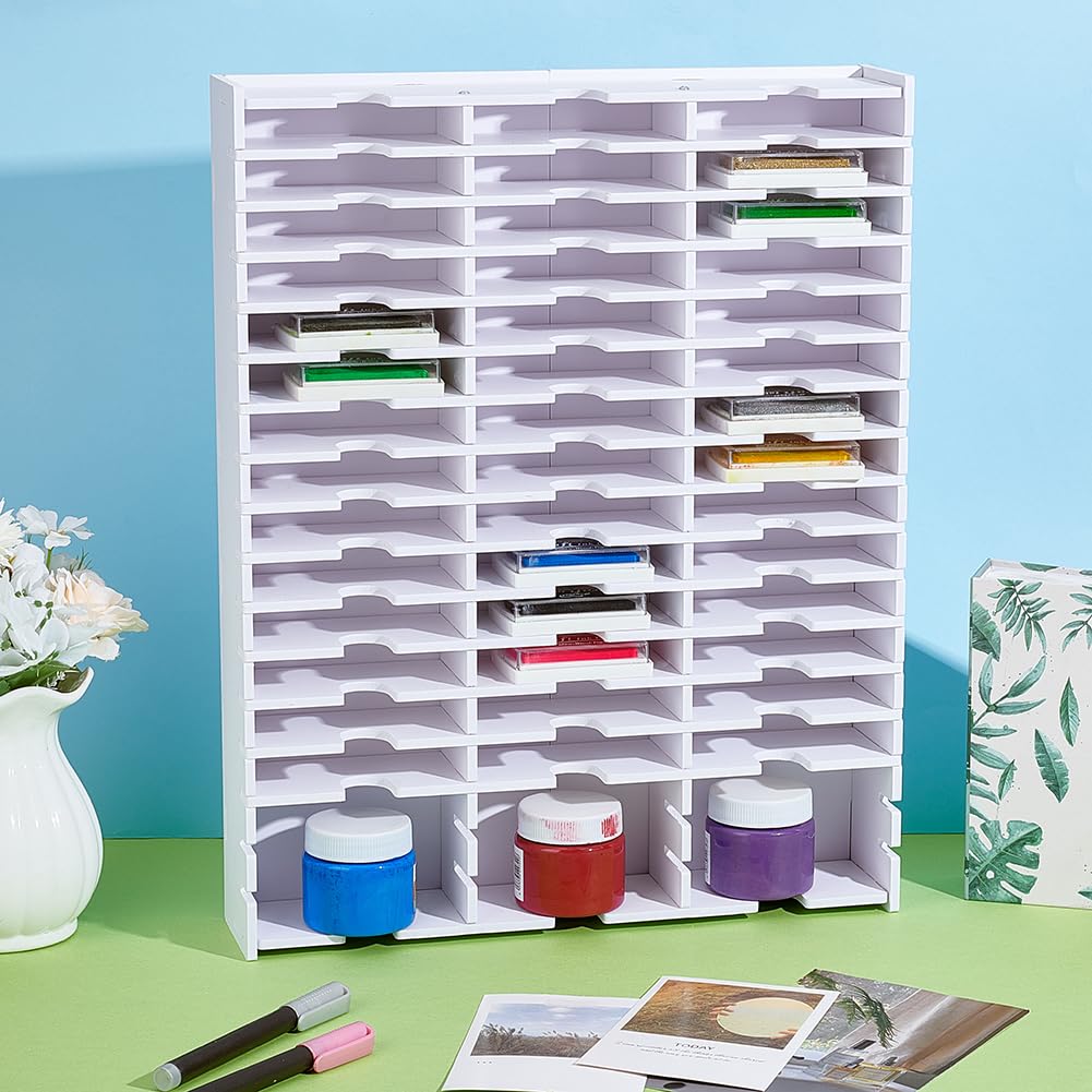 UNICRAFTALE Soporte para tampón de tinta, bandeja organizadora de escritorio, 51 compartimentos, caja de almacenamiento apilable para pared