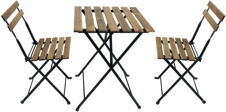 YAHOME Patio Bistro Set - Folding Outdoor Wood Chair and Table Set with Metal Folding Dining Table for Garden, Balcony and Outdoor Area