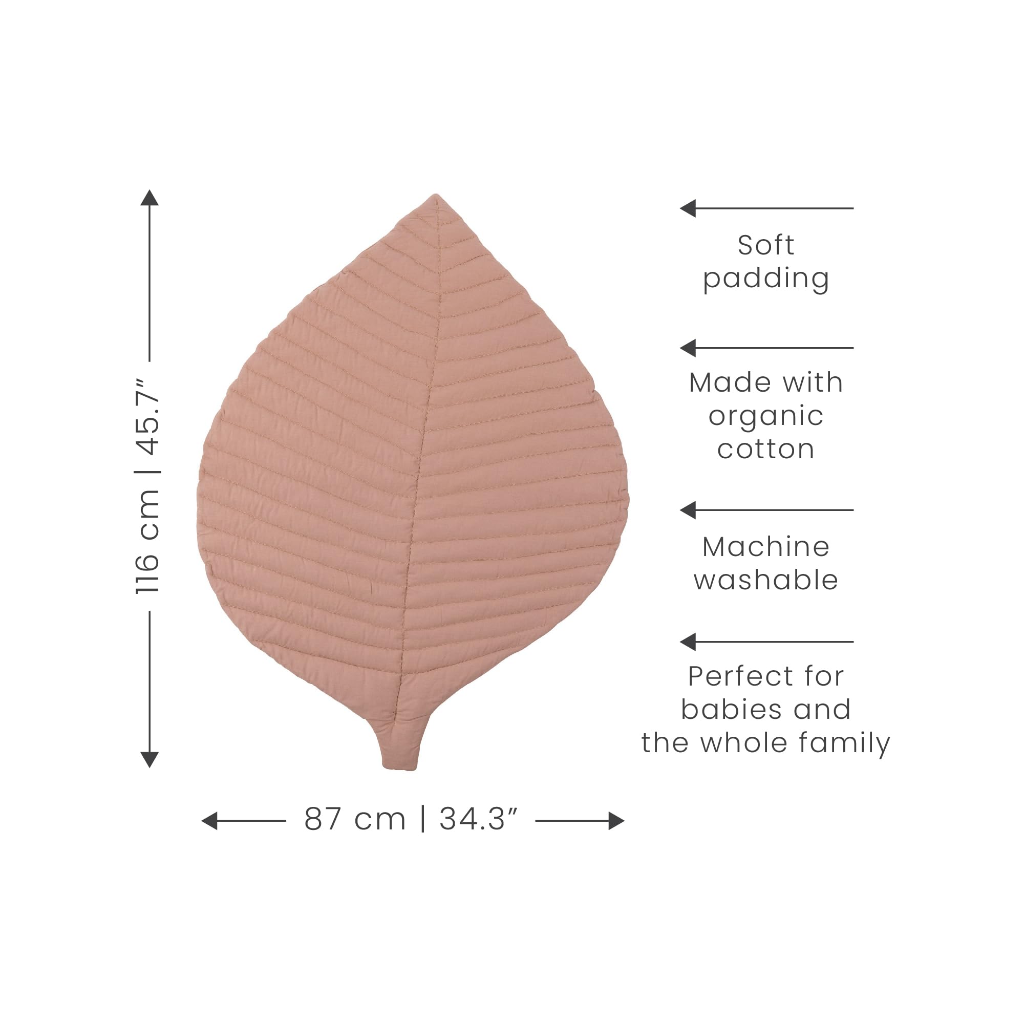 Toddlekind Cotton Leaf Nursery Rug, 45.7" x 34.3", Machine Washable Baby Play Mat for Nursery Decor Pink, Sea Shell (Nude Pink) - Image 2