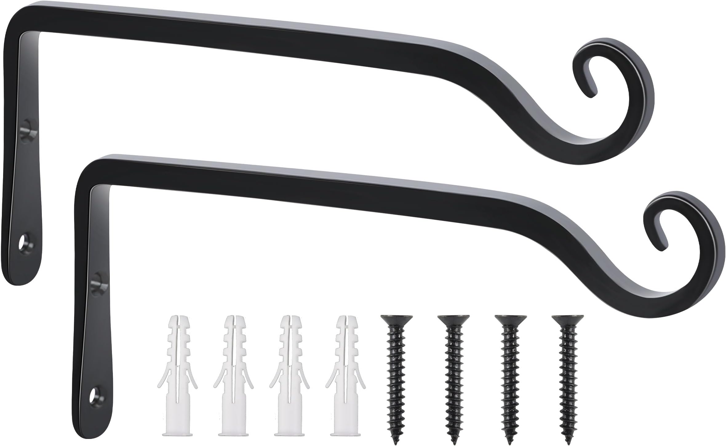 FEED GARDEN Wall Hooks for Hanging Plants 10 Inch - 2 Pack Heavy Duty Metal Plant Brackets, Holds 48 lbs, Rust Resistant Black L-Shape Hooks for Indoor Outdoor Decor