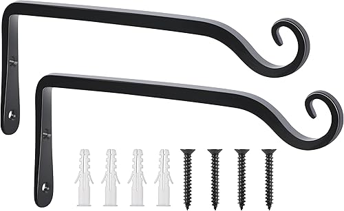 FEED GARDEN Soporte de pared para colgar plantas de 10 pulgadas, paquete de 2, colgador de plantas forjado a mano para colgar comederos de pájaros,