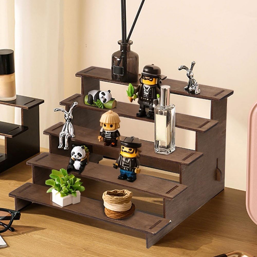 5 Stufen Display Ständer Holz Ausstellungsregal Treppe aus Holz Abnehmbarer Parfüm Organizer für Kosmetik,Figuren,Desserts,Cupcakes und Küche Gewürz(29.5 x 27.5 x 19cm)