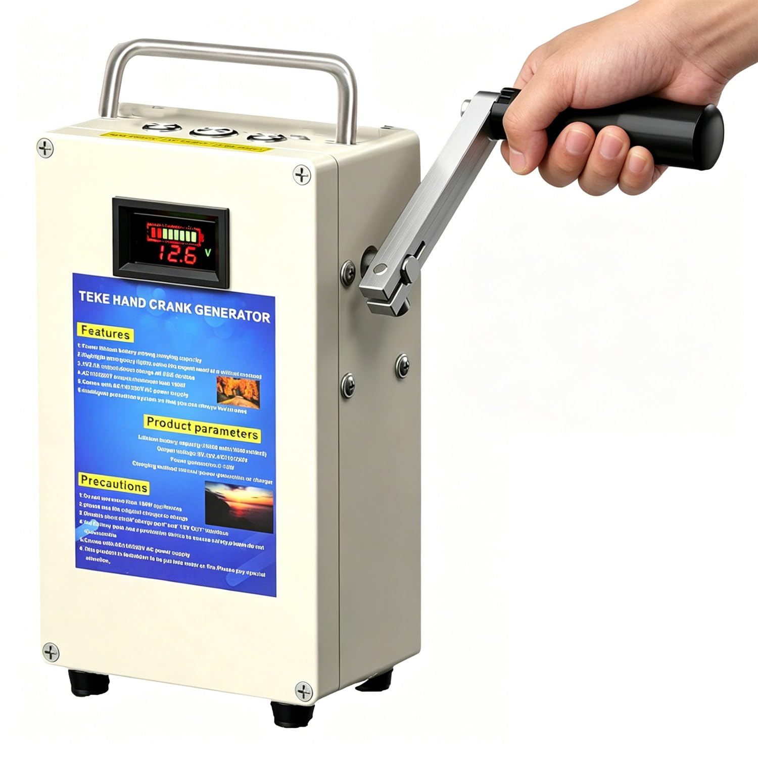 Generador de Emergencia portátil de manivela, estación de energía con manivela, Toma de CA y Salidas USB, Fuente de alimentación de Respaldo con protección múltiple. 27AH/200W-110v