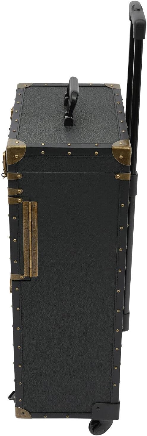 Rolling Makeup Case, Cosmetic Organizer Trolley Train Case with Keys, Large Storage Swivel Wheels Salon Barber Traveling Trunk for Make Up Hairstylists Nail Tech (Black with 2Keys)