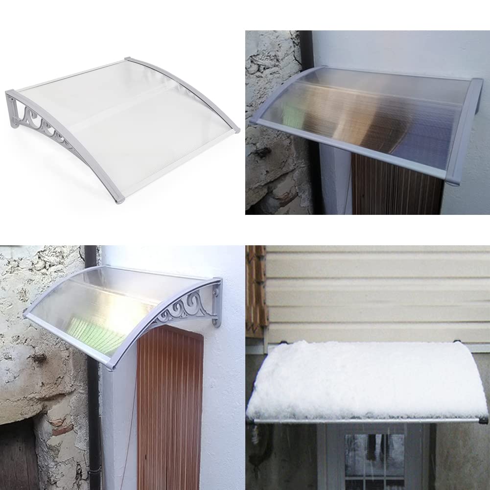 Überdachung Haustür aus Aluminium und Polycarbonat, Vordach Haustür, Vordach für Haustür, Türdach, Balkon, Pavillion, Regenfest und UV Schutz (80×120 cm, Grau-weiß)