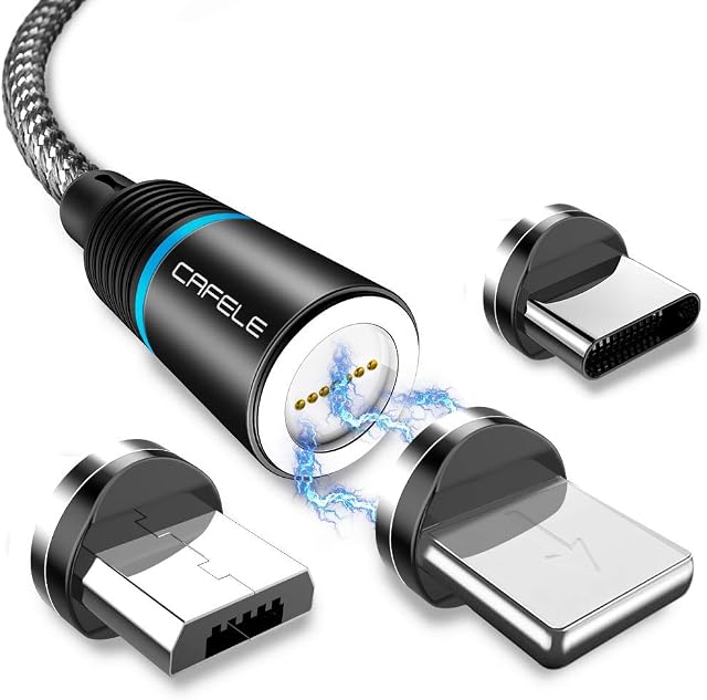 CAFELE Multi Magnetic Charging Cable, [2022 Upgraded Magnetic] 3 in 1 Magnetic Charger Cable, 6.6ft Nylon Braided Magnetic Phone Charger with Type C, Micro USB, Phone Port for Phone 13 12 11 Samsung