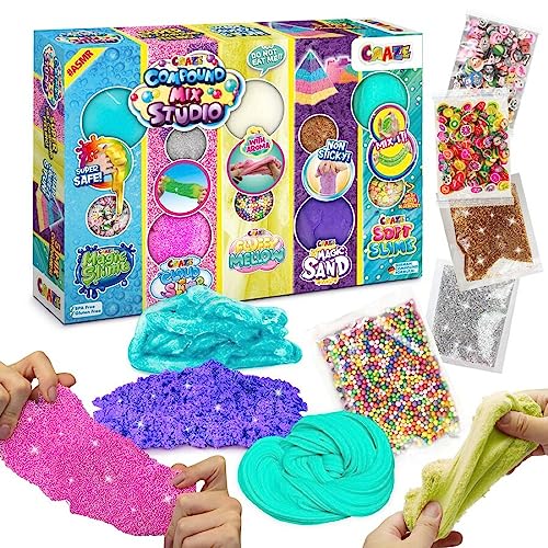 Compound Mix Studio è un fantastico set con 5 diverse argille da modellare e melme in un unico set. Inclusi nel set di argilla da modellare: Magic Slime, Cloud Slime, Fluffy Mellow, Magic Sand, Soft Slime Impastare, mescolare, lanciare: il variegato COMPOUND MIX STUDIO di CRAZE offre tutto questo e molto altro.