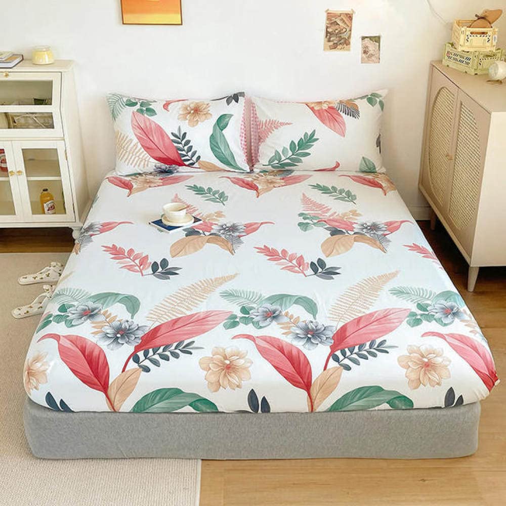 Couvre-lit fleur drap-housse en coton 180x200 cm grand lit double à motif floral