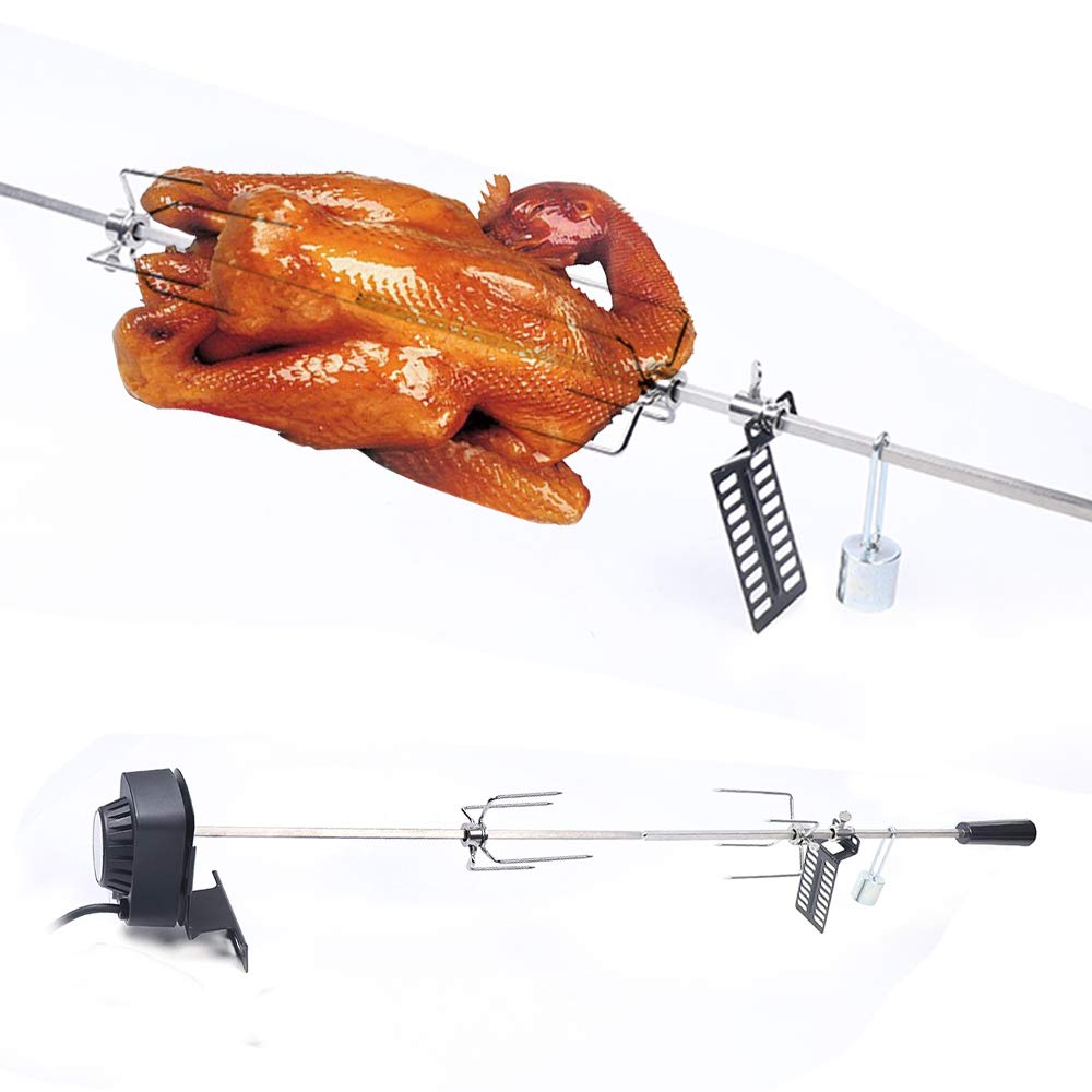 Asador giratorio con motor, 80 cm, pinchos para barbacoa con tenedor para carne, asador de acero inoxidable, 220-240 V, para barbacoa de gas
