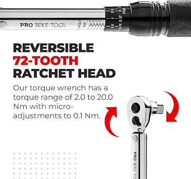 PRO BIKE TOOL Bike Torque Wrench Set - 1/4 Inch Drive, 2.2-16.9 Nm | 20-150 in-lb, Allen & Torx Bits, Extension Bar, Protective Storage Case