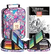 Limous Colored Pencils, 72 Colored Pencil Set with A5 Sketch Book and Zipper Travel Case, Multi C...