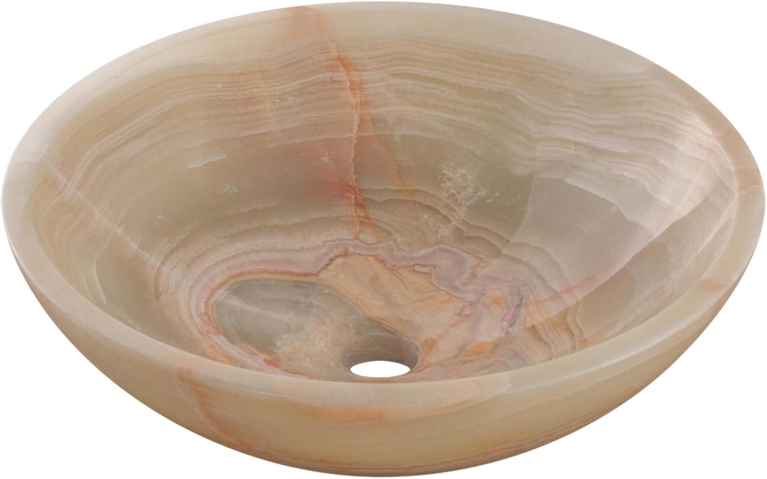 Miseno MVS-NOSV-GO 17" Circular Onyx Vessel Bathroom Sink and Drain Assembly - Green Onyx/Chrome Drain