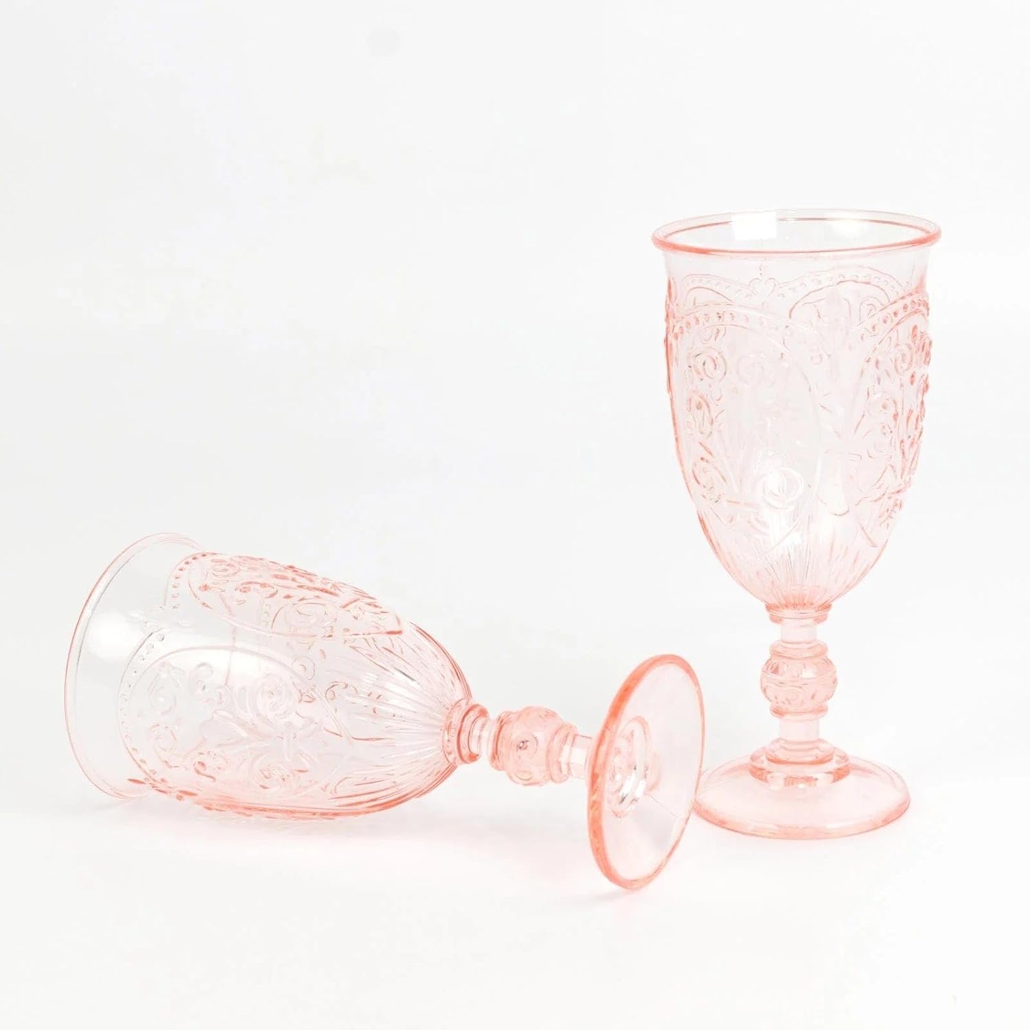 Balsa Circle 24 Blush 10 oz Transparent Plastic Wine Glasses Retro Embossed Style – Drinkware for Weddings Parties Events Receptions Home Bar Cocktails Dining Tableware Decorations