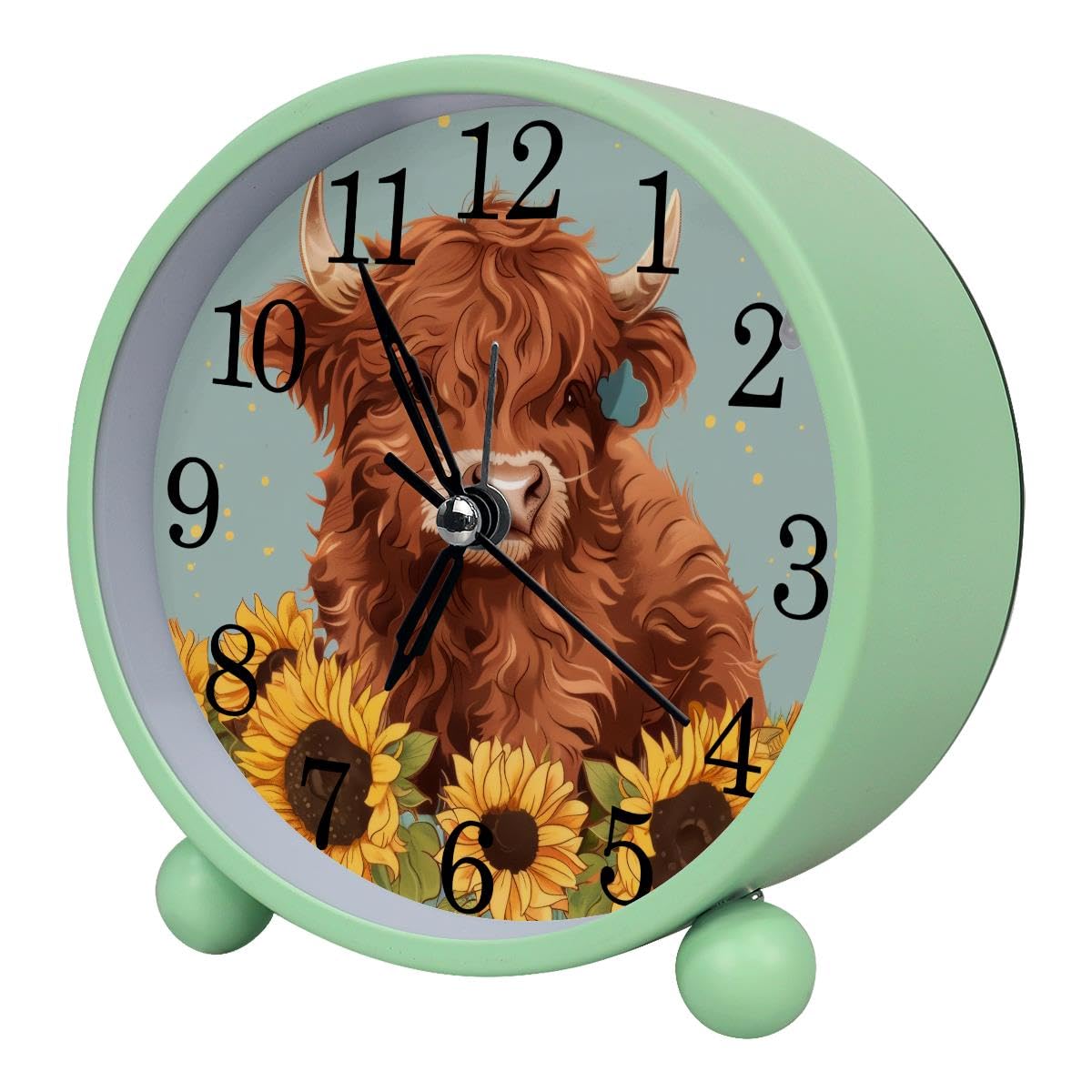 Luoweisi Alarm Clock Cow and Sunflower, Silent Non-Ticking with Night Light