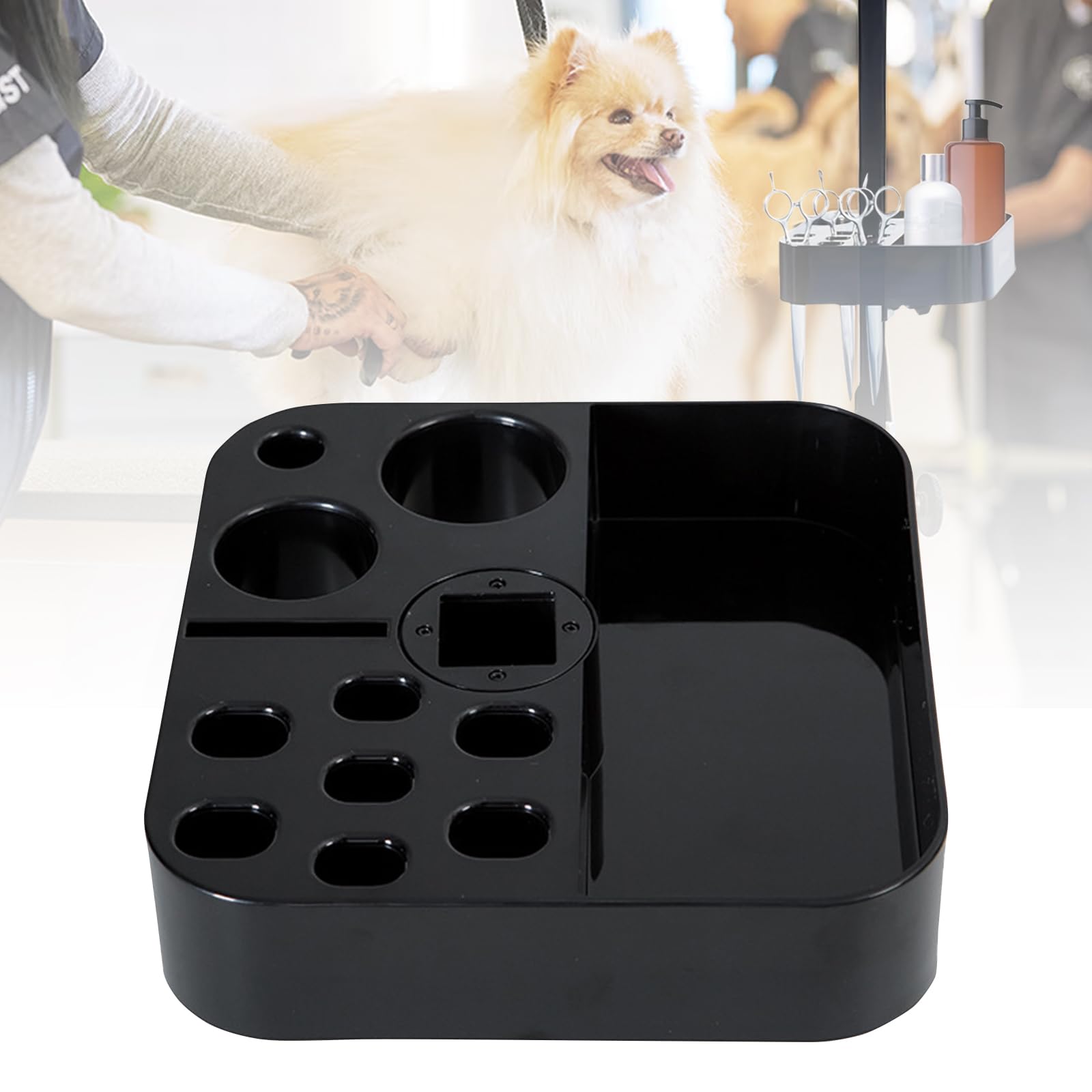 MESINURS Pet Grooming Tool Organiser - Dog & Cat Beauty Tools Storage Holder, Animals Cosmetology Table Aid Accessories, Rotatable, 7.1" x 7.1", 1 Pcs