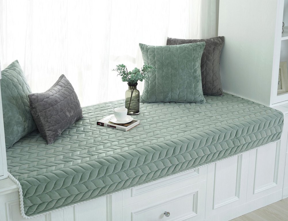 Lutanky Modern Bay Window Cushion Windowsill Pad Simple Crystal Velvet Tatami Mats Couch Slipcover Non-Slip Sofa Protector Cover Soft Floor Mats (green, 70x180cm(27x71inch)) โ image 1