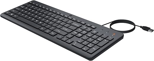 HP 150 Wired Keyboard, Quick, Comfy and Ergonomically Design, 12Fn Shortcut Keys, Plug and Play USB Connection and LED Indicator, 3 Years Warranty