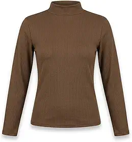 Blusa Feminina Canelada Gola Alta Cacharrel Manga Longa com Elastano Básica Casual Outono Inverno