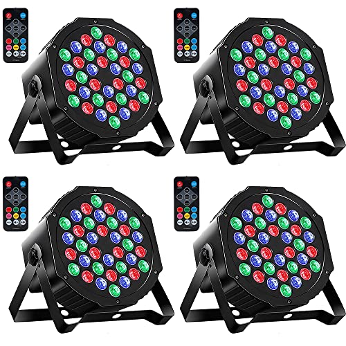 MOSFiATA Par Lights 4 Pack, RGB 36 LED Stage Light Sound Activated DMX Control, 7 Modes Uplighting with Remote Control Stage Lighting, DJ Party Light for Club KTV Disco Party（4 Pack）